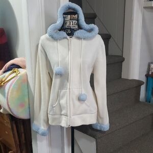 Cozy Cream and Blue Hooded Jacket
